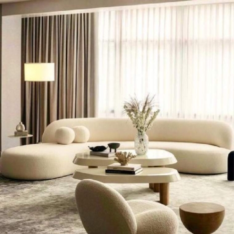 Boucle Curved Round Arm Sofa