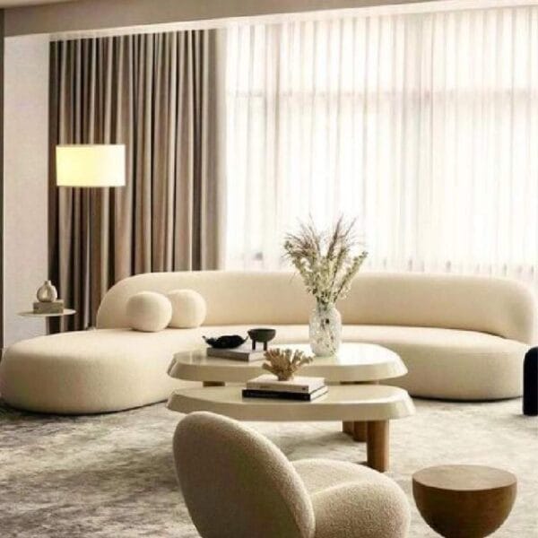 Boucle Curved Round Arm Sofa